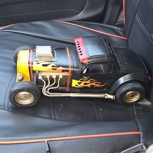 Vintage Style Hot Rat Rod Coupe Race Car Model Rustic Tin Metal Flames Large 12"